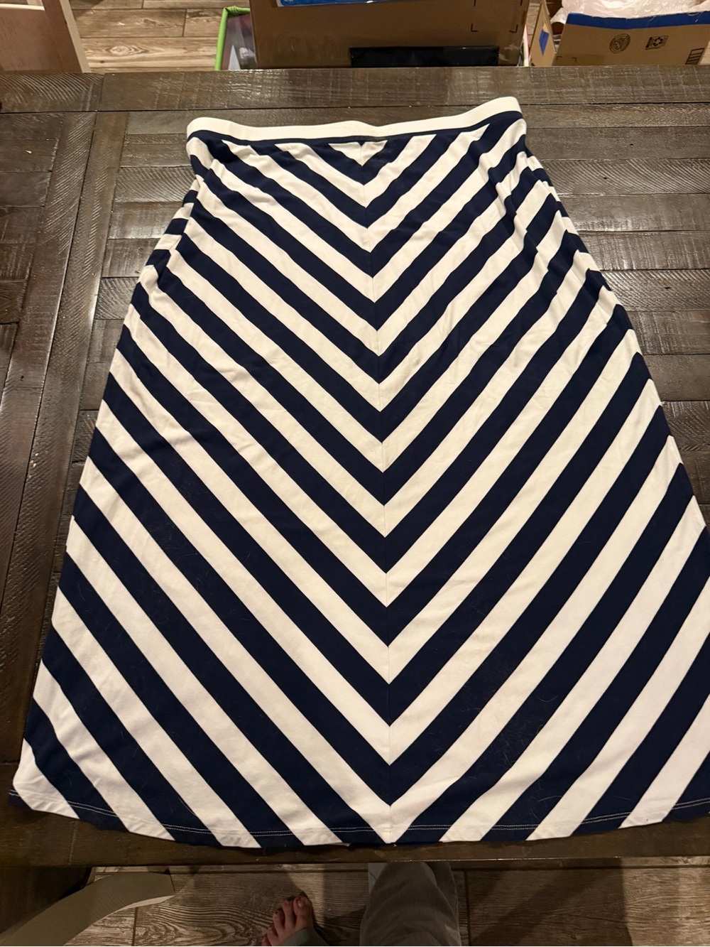 LOFT Navy and White Chevron A-Line Midi Skirt